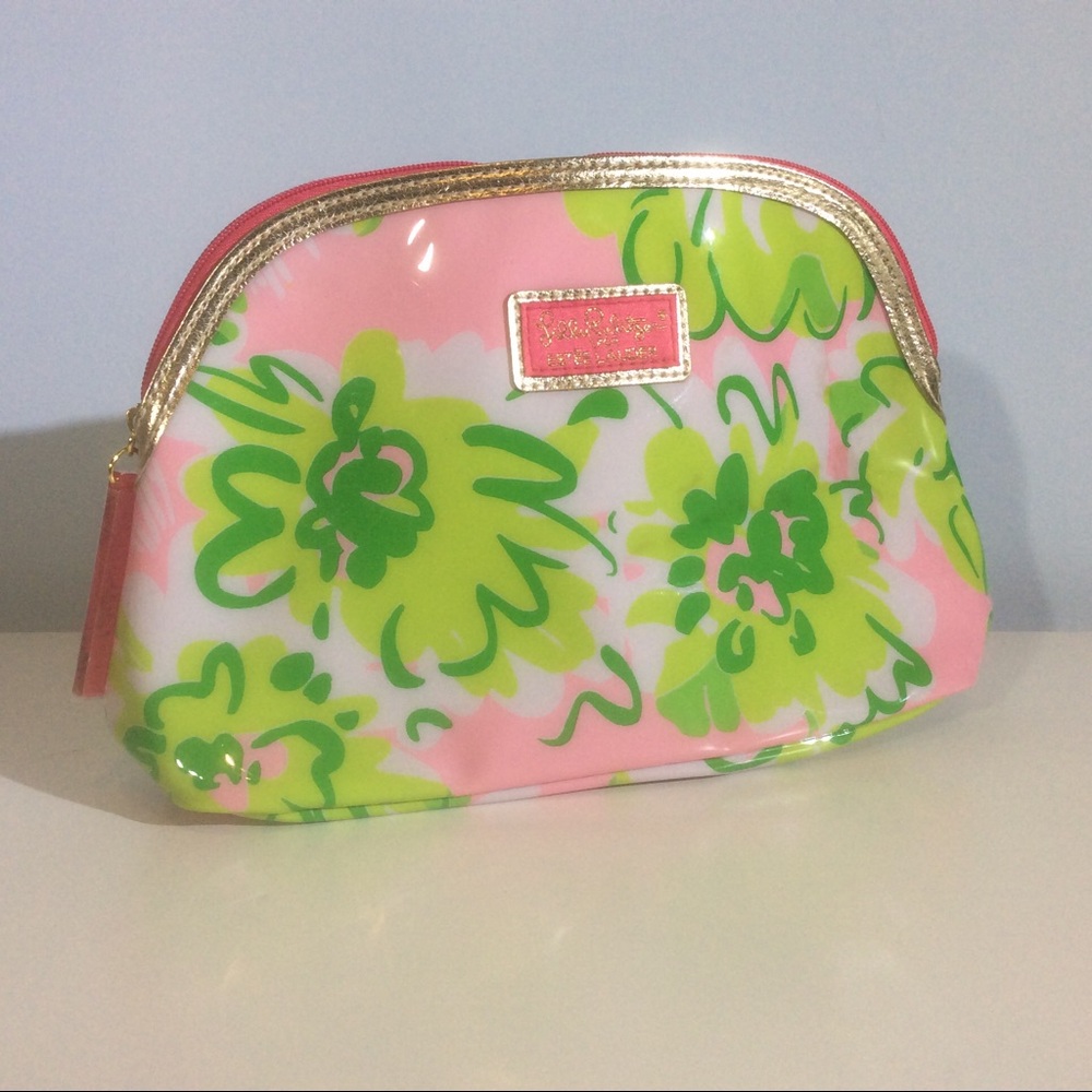 Lily Pulitzer Estée Lauder Pink Floral Top Zip Bag